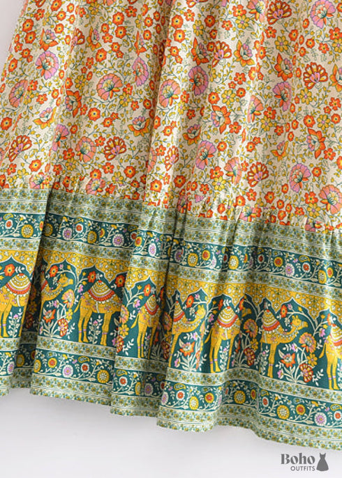 Boho Skirts in Esme Flower in Yellow Green For Women
